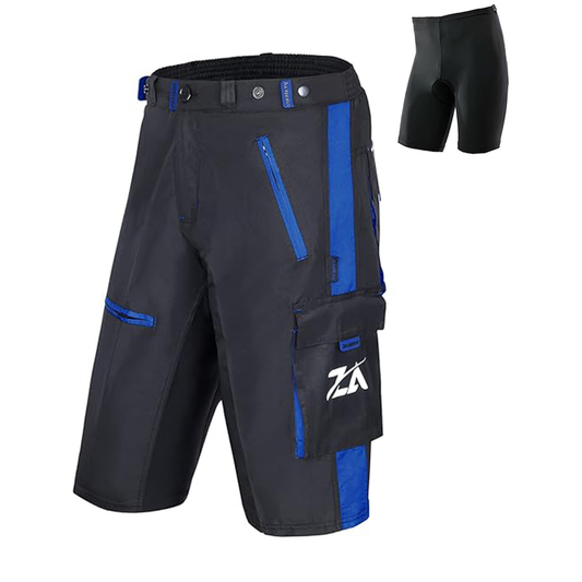Men’s Black & Blue MTB Cycling Shorts with Padded Inner | Breathable Riding Shorts