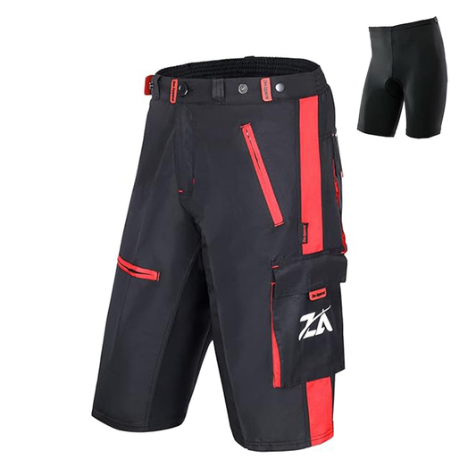 Men’s Red MTB Cycling Shorts with Padded Inner | Breathable Baggy Riding Shorts