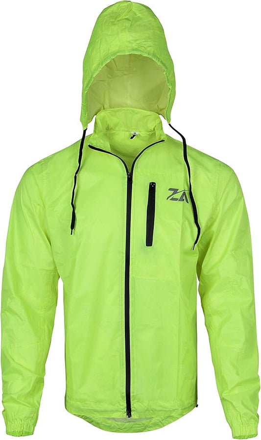 Unisex Green Waterproof Rain Jacket with Hood | Lightweight Windbreaker with Zip Pockets