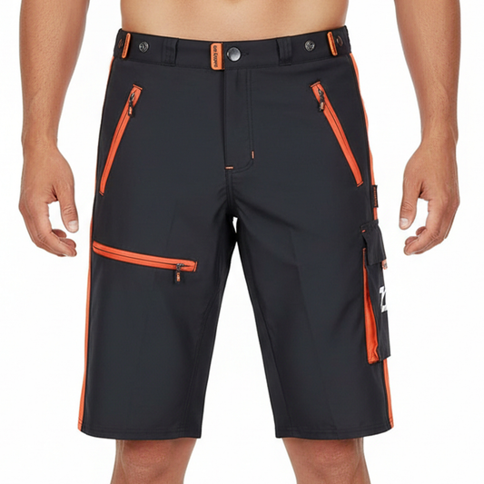 Men’s Black & Orange MTB Cycling Shorts with Padded Inner | Breathable Riding Shorts