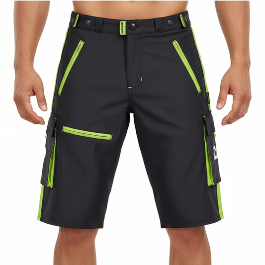 Men’s Black & Green MTB Cycling Shorts with Padded Inner | Breathable Riding Shorts